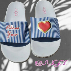 Sugar | Bless Your Heart Pool Slides | Soft Sole and Upper | Blue White Stripe